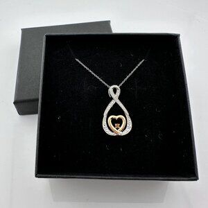 10kt Gold & Sterling Silver Infinity Heart Necklace with Natural Diamonds